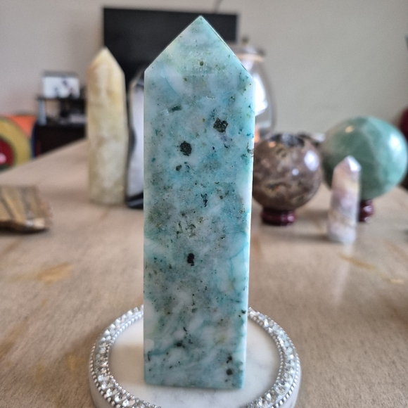 None Other - Natural Chrysocolla Blue Green Crystal Point Obelisk Tower #4 New